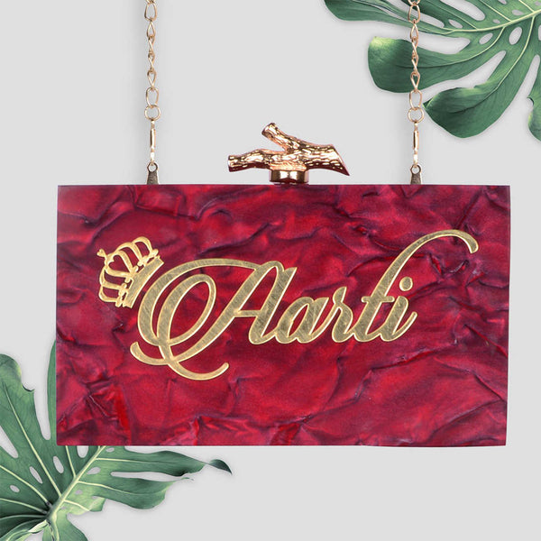Red Acrylic Customized Clutch with Name - Uncommongifts.in